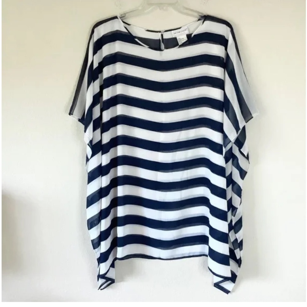 VICTOR COSTA OCCASION navy and white nautical top or coverup  size 1X